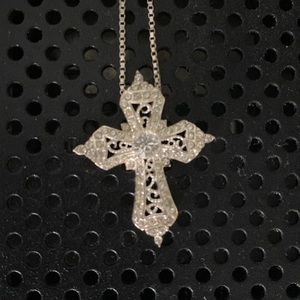 Filigree cross necklace with clear citrine stone